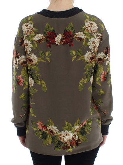 Grüner Schlüssel Seidenpullover mit Blumendruck