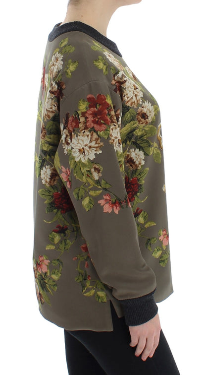 Grüner Schlüssel Seidenpullover mit Blumendruck