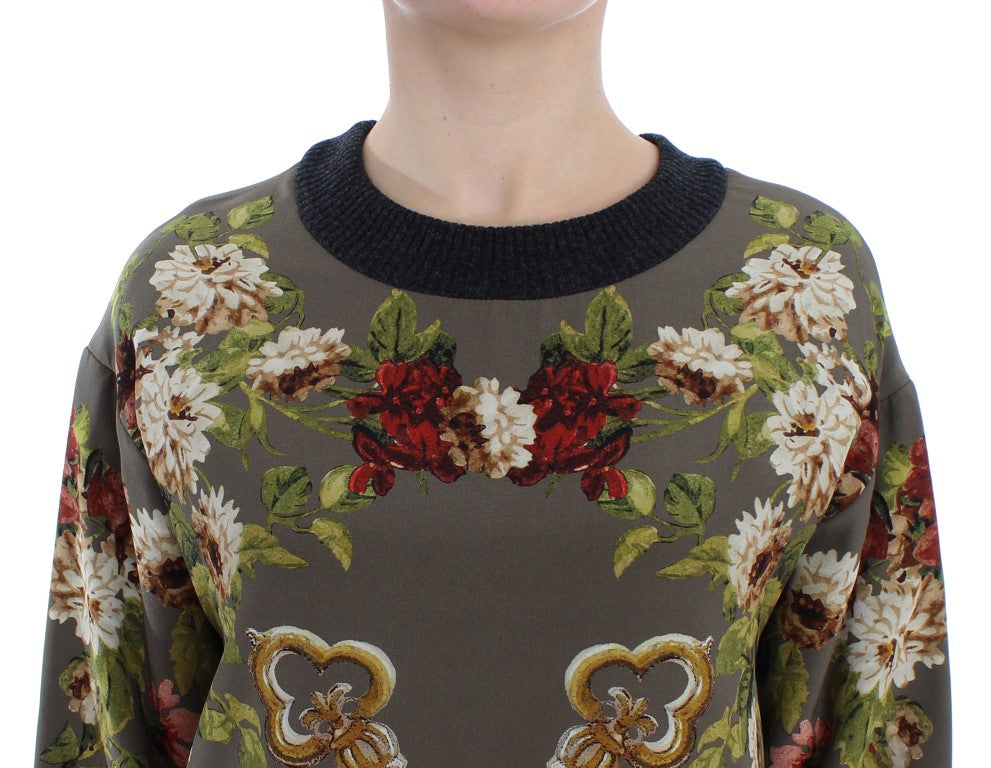Grüner Schlüssel Seidenpullover mit Blumendruck