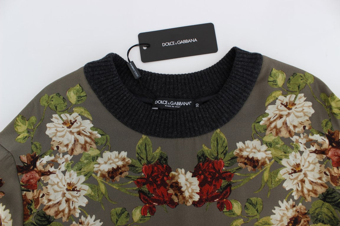 Grüner Schlüssel Seidenpullover mit Blumendruck