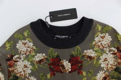 Grüner Schlüssel Seidenpullover mit Blumendruck