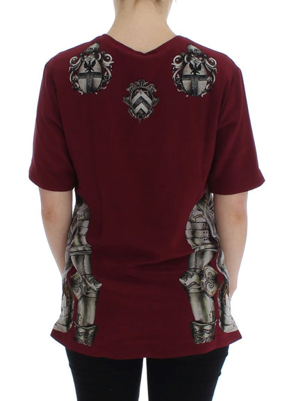 Red Knight Print Seidenbluse T-Shirt