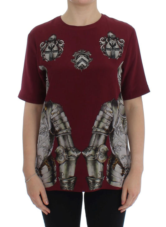 Red Knight Print Seidenbluse T-Shirt