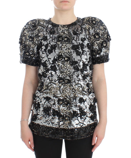 Schwarzes Runway-Blusen-Top mit klarem Kristall