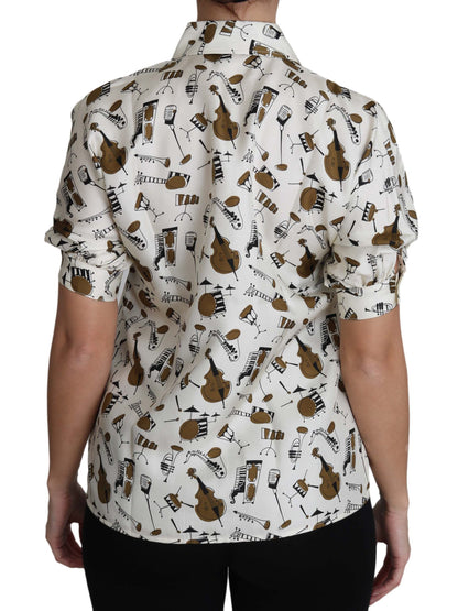 Weißes Musikinstrument Druck Polo Top Shirt