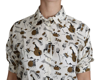 Weißes Musikinstrument Druck Polo Top Shirt
