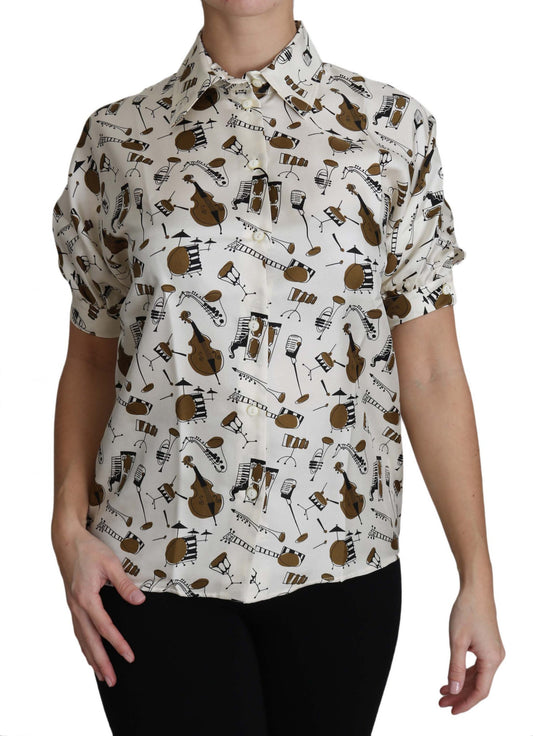 Weißes Musikinstrument Druck Polo Top Shirt