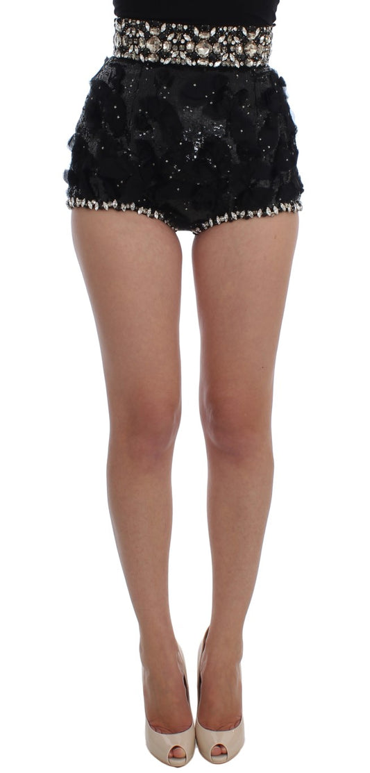 Schwarze Mini-Shorts mit Kristallpailletten
