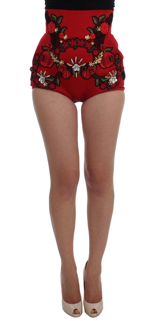 Rote Seidenkristallrosen Shorts