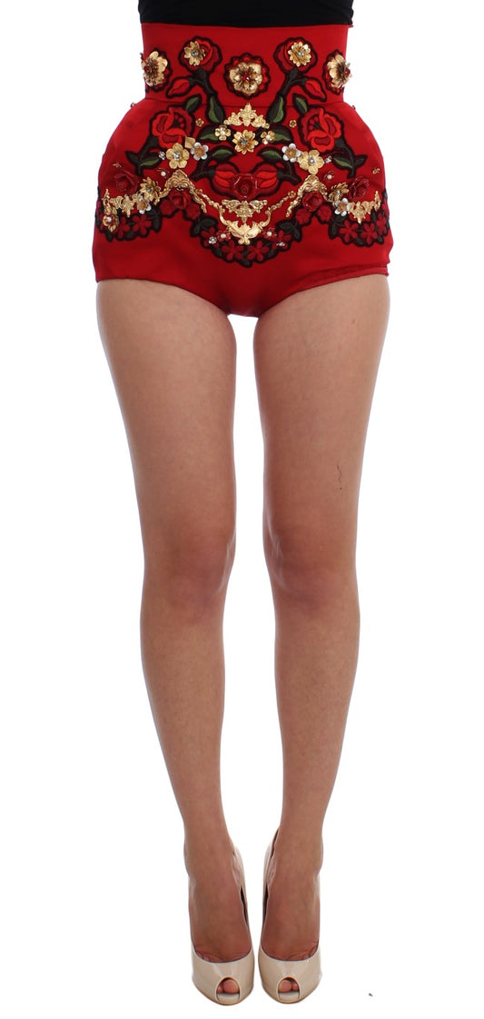 Rote Seidenkristallrosen Shorts