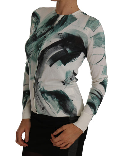 Weißer Seiden-Cardigan Leichter Pinselstrich-Pullover