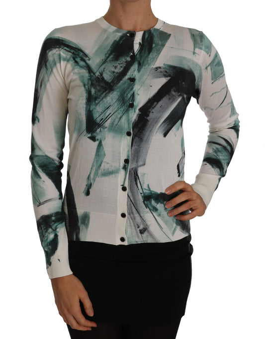 Weißer Seiden-Cardigan Leichter Pinselstrich-Pullover