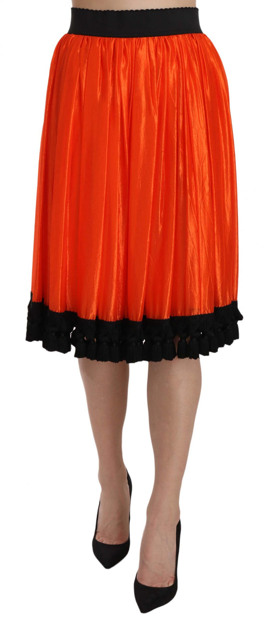 Orangefarbener knielanger Rock mit hoher Taille