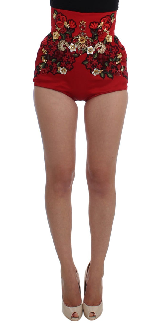 Rote Seidenkristallrosen Shorts