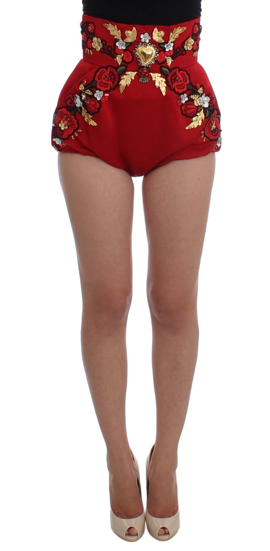 Rote Seidenkristallrosen Shorts