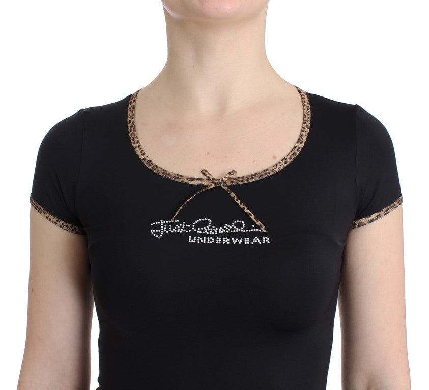 Schwarzes Nylon-Top T-Shirt