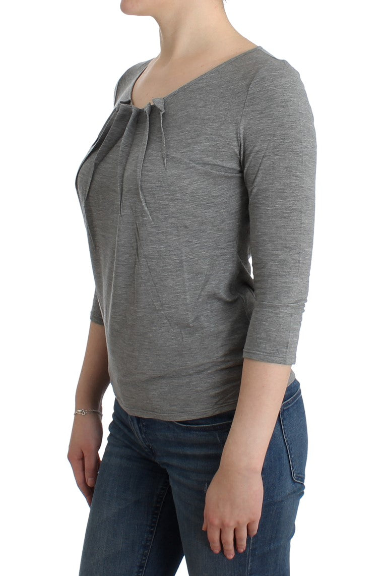 Graues 3/4-Ärmel-Pullover-Top