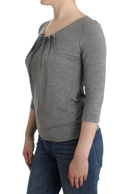 Graues 3/4-Ärmel-Pullover-Top