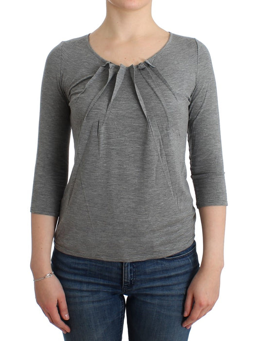 Graues 3/4-Ärmel-Pullover-Top