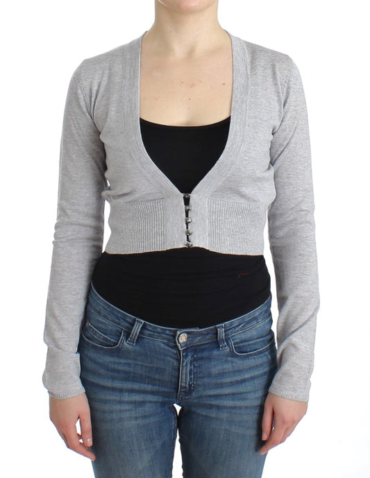 Graue Strickjacke aus Wolle in Kurzform