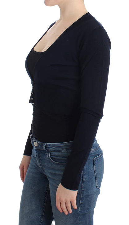 Schwarze Strickjacke aus Wolle in Kurzform