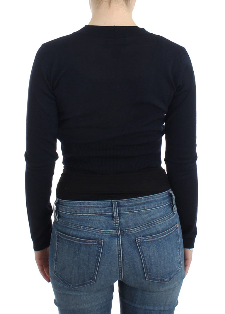 Schwarze Strickjacke aus Wolle in Kurzform