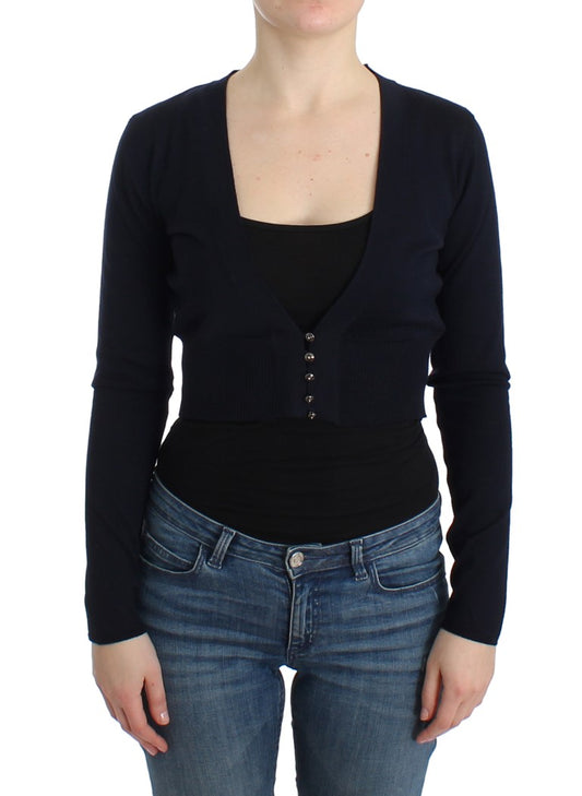 Schwarze Strickjacke aus Wolle in Kurzform