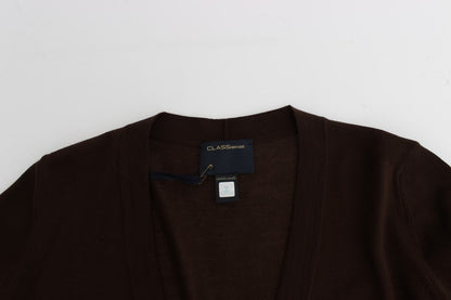 Braune Strickjacke aus Wolle in Kurzform