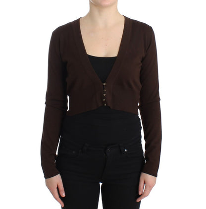 Braune Strickjacke aus Wolle in Kurzform
