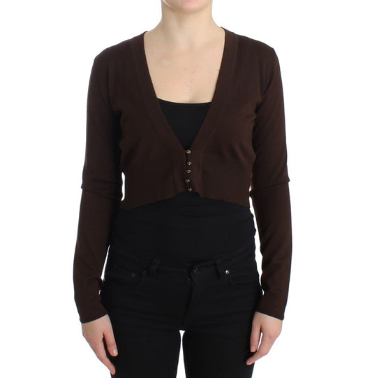 Braune Strickjacke aus Wolle in Kurzform