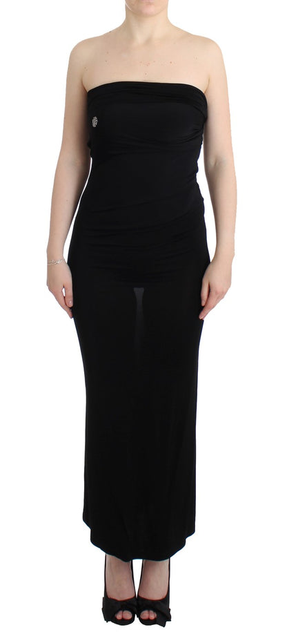 Schwarzes trägerloses Maxikleid