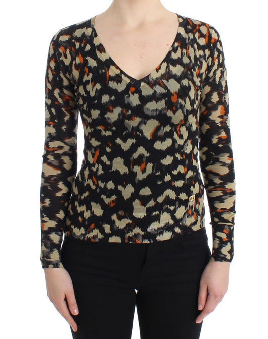 Multicolor Wollpullover mit V-Ausschnitt
