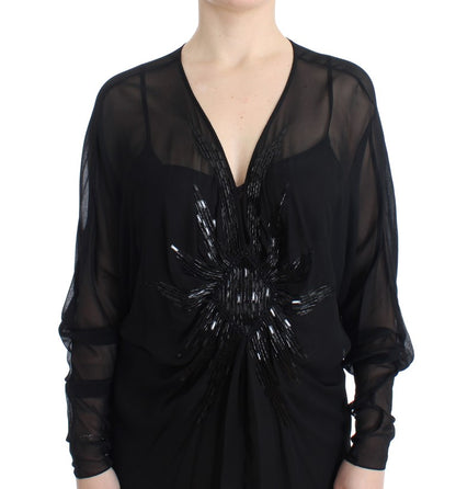 Schwarzes langärmeliges Seidenkleid