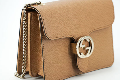 Beige Kalbsleder Dollar Umhängetasche