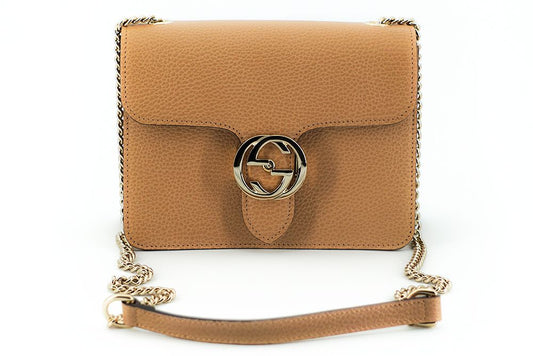Beige Kalbsleder Dollar Umhängetasche