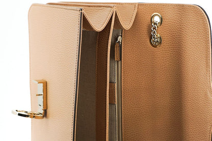 Beige Kalbsleder Dollar Umhängetasche