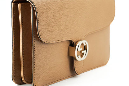 Beige Kalbsleder Dollar Umhängetasche