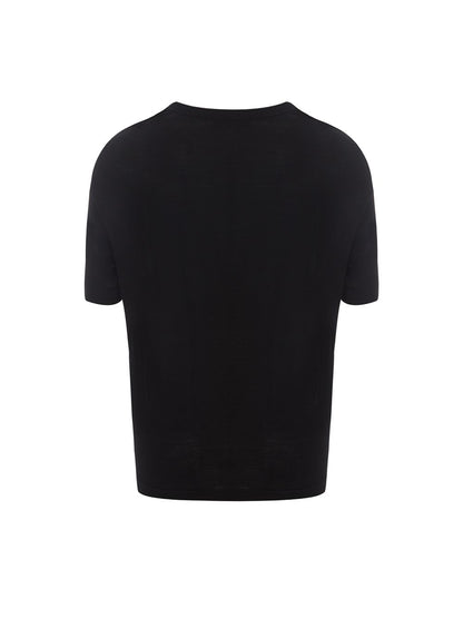 Schwarzes T-Shirt aus Wolle mit normaler Passform