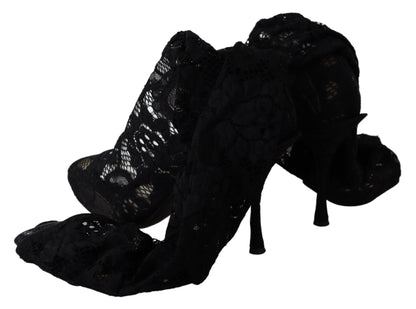 Schwarz Taormina Spitze Socken Stiefel Schuhe Pumps