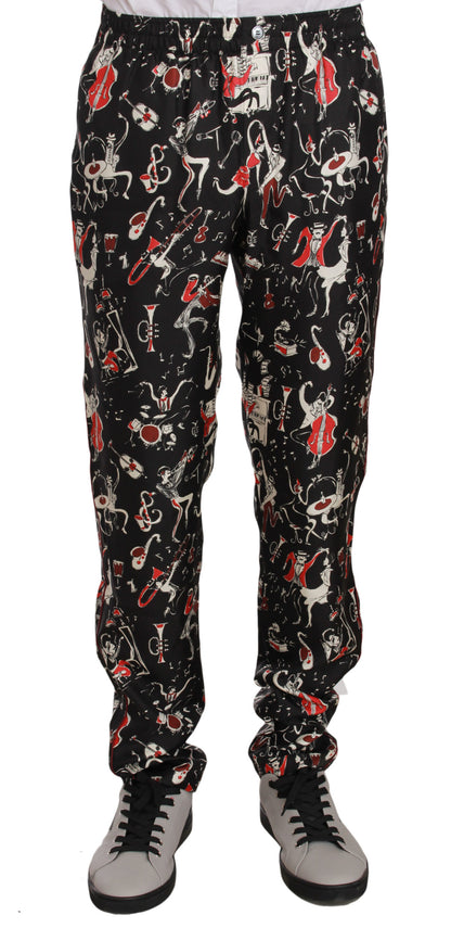 Rote Musikinstrumenten-Print Nachtwäsche-Hose