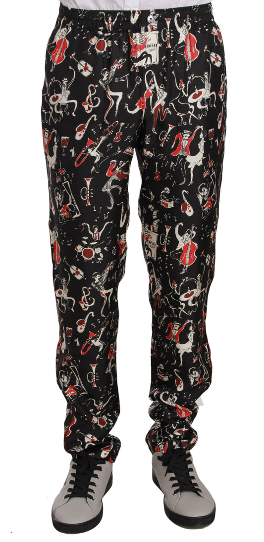 Rote Musikinstrumenten-Print Nachtwäsche-Hose