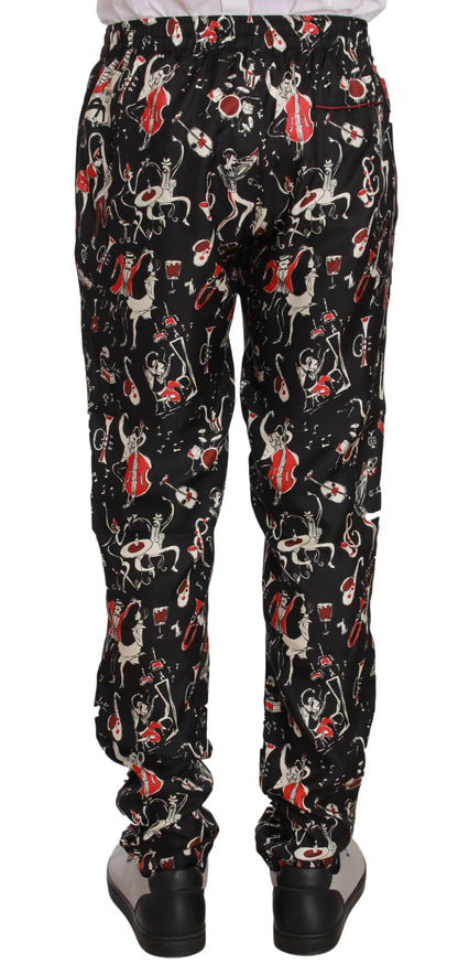 Rote Musikinstrumenten-Print Nachtwäsche-Hose