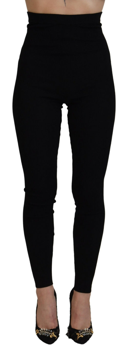 Schwarze Leggings mit hoher Taille aus Wolle