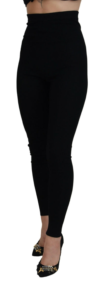 Schwarze Leggings mit hoher Taille aus Wolle