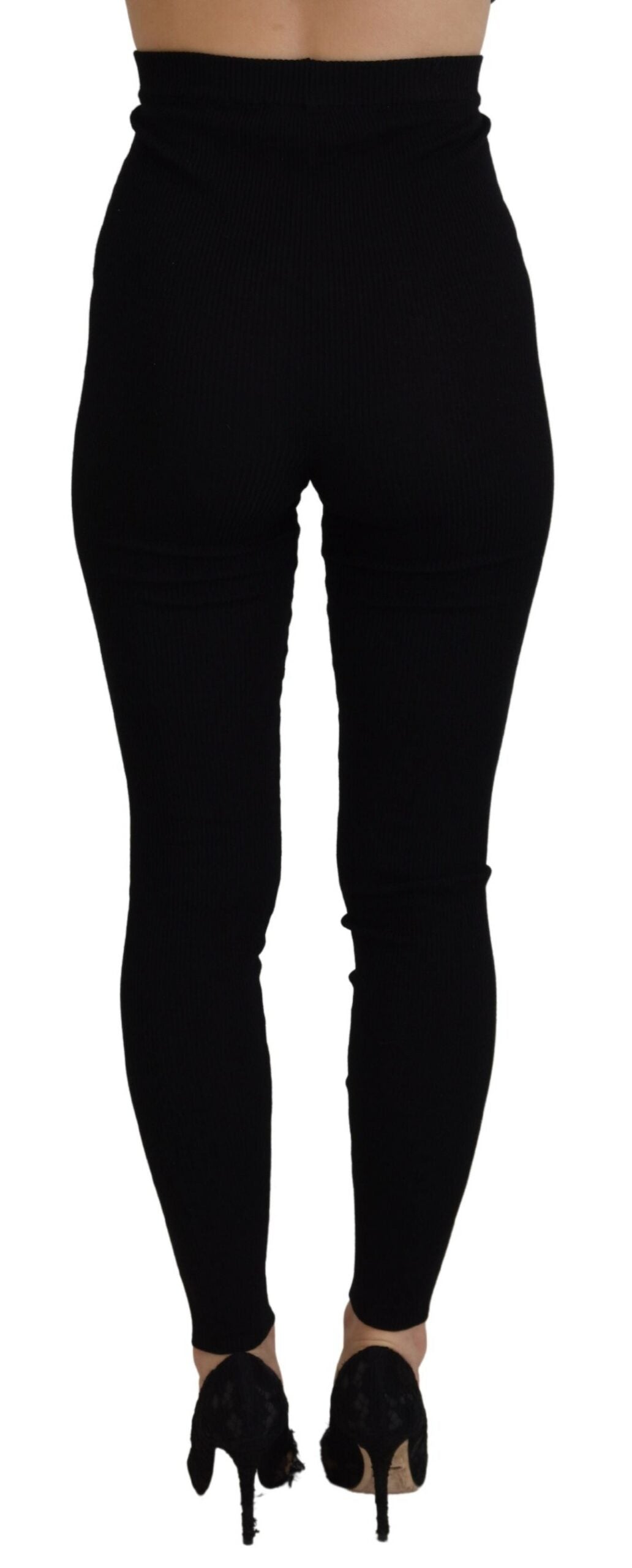 Schwarze Leggings mit hoher Taille aus Wolle