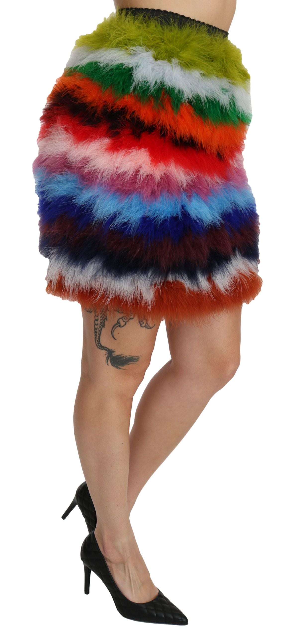 Rot-Blauer Mini-Federrock mit hoher Taille