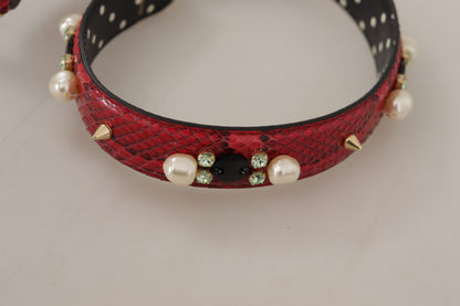 Rotes Pythonleder mit Kristallen Beidseitig tragbarer Schulterriemen
