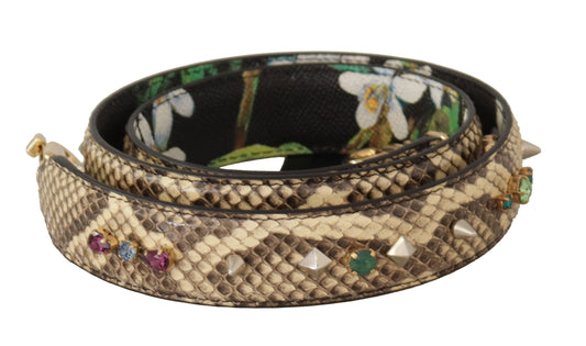 Beige Exotic Leather Crystals Wende-Schulterriemen