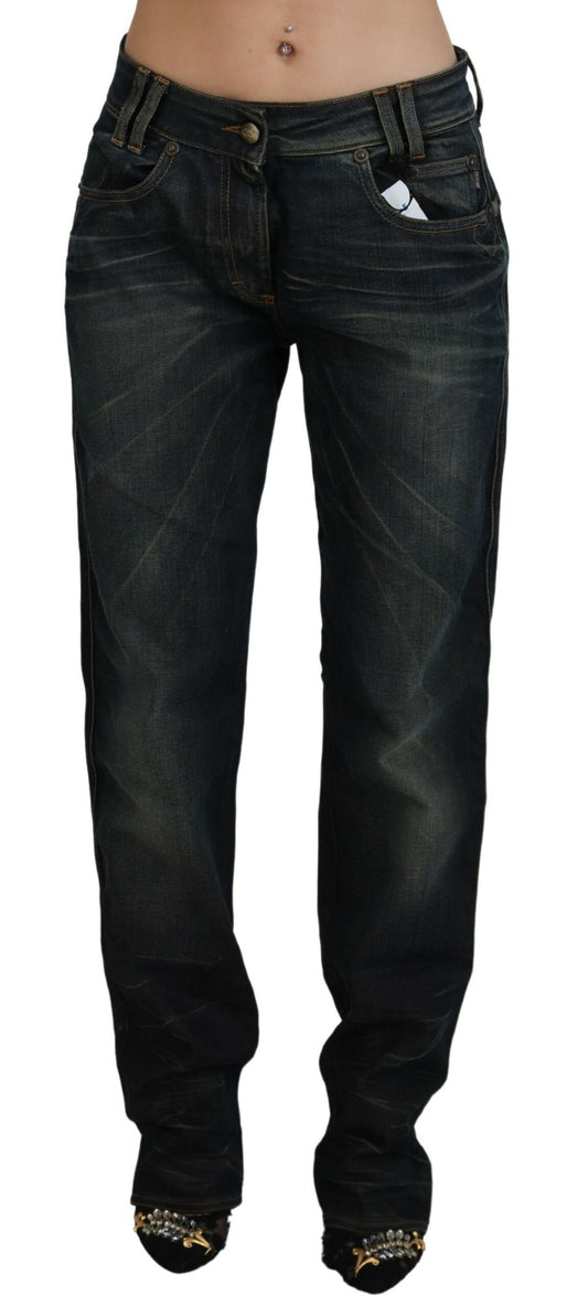 Blau gewaschene Mid Waist Straight Denim Jeans