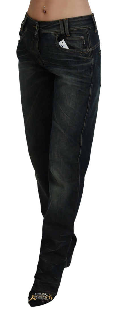 Blau gewaschene Mid Waist Straight Denim Jeans